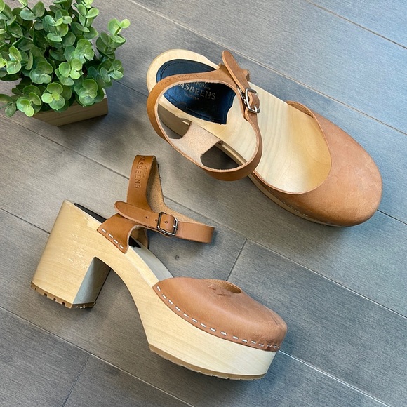 Swedish Hasbeens Shoes - Swedish Hasbeens Wooden Sole Chunky Heel Platform Clog